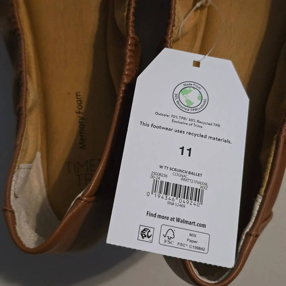 Time and Tru Scrunch Ballet Flat Women 11 Cognac Brown Memory Foam WMTT21FM009L - Picture 3 of 5